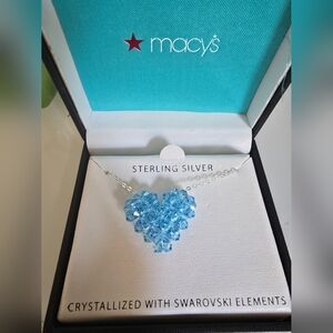 Blue Heart  Swarovski Crystal Pendant Sterling Silver Necklace w/ Box